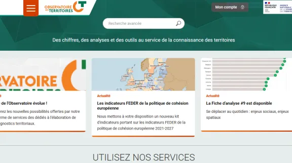 Page acueil site Observatoire des territoires