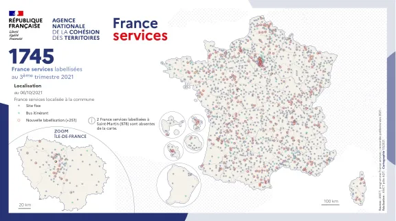 Carte de France des 1 745 espaces France Services