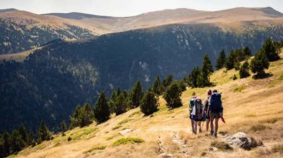 Passage de la Géotraverse sur les hautes surfaces d’érosion qui entourent le petit village de Mantet, le long du GR®10