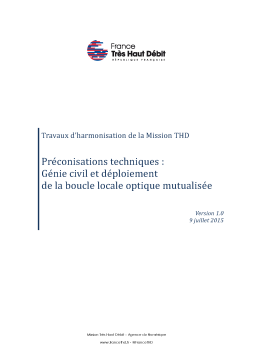 Travaux d’harmonisation de la Mission THD Pre conisations techniques : Ge nie civil et de ploiement de la boucle locale optique mutualise e Version 1.0 9 juillet 2015