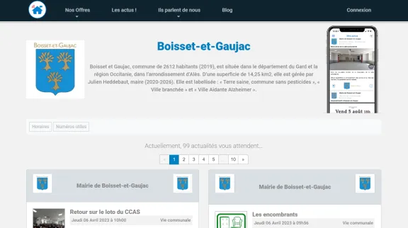Interface du site internet de la ville